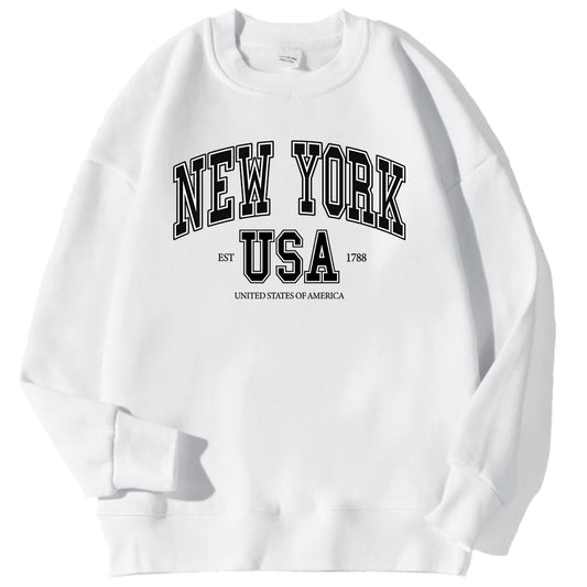 Casual Heren New York Stadsprint Sweatshirt Losvallend Ronde Hals Zachte Herfst Hoodie
