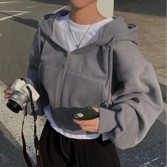 Comfortabel Fleece Gevoerd Dames Hoodie Sweatshirt met Rits en Capuchon