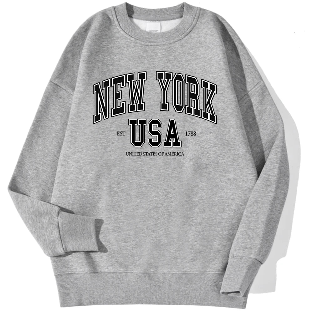 Casual Heren New York Stadsprint Sweatshirt Losvallend Ronde Hals Zachte Herfst Hoodie