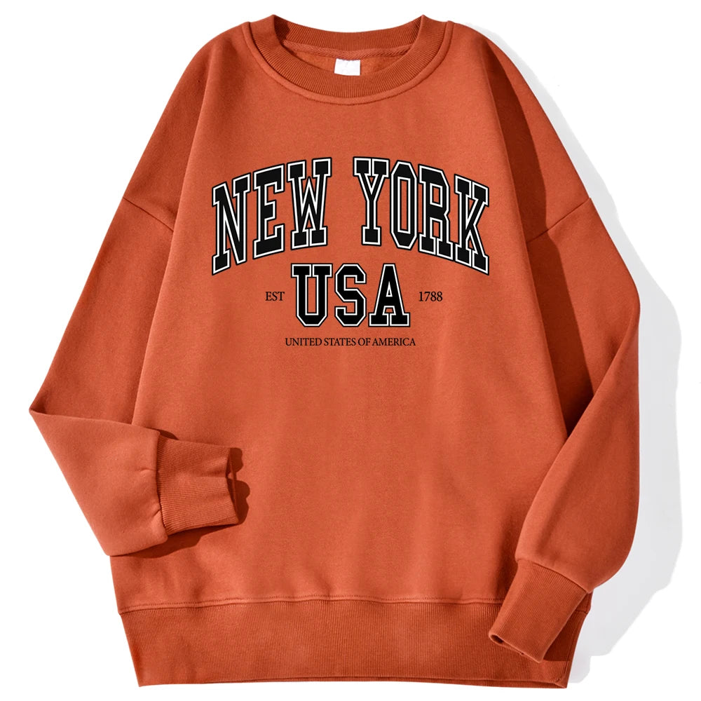 Casual Heren New York Stadsprint Sweatshirt Losvallend Ronde Hals Zachte Herfst Hoodie