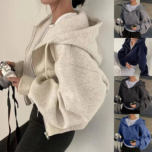 Comfortabel Fleece Gevoerd Dames Hoodie Sweatshirt met Rits en Capuchon