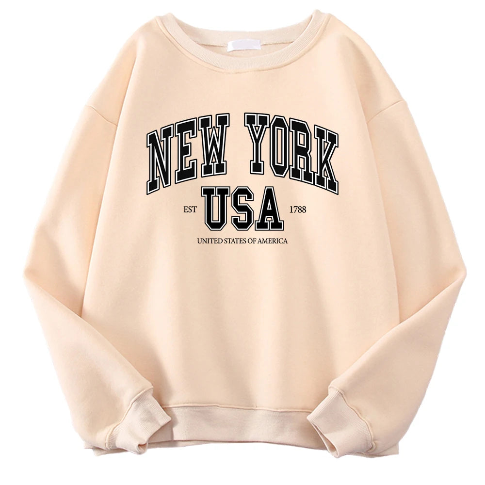 Casual Heren New York Stadsprint Sweatshirt Losvallend Ronde Hals Zachte Herfst Hoodie