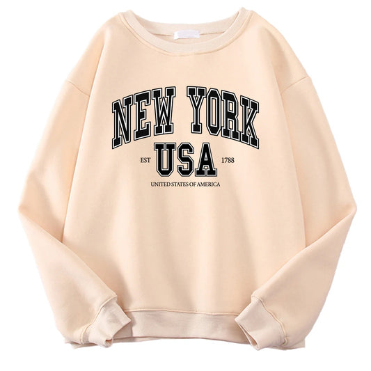 Casual Heren New York Stadsprint Sweatshirt Losvallend Ronde Hals Zachte Herfst Hoodie