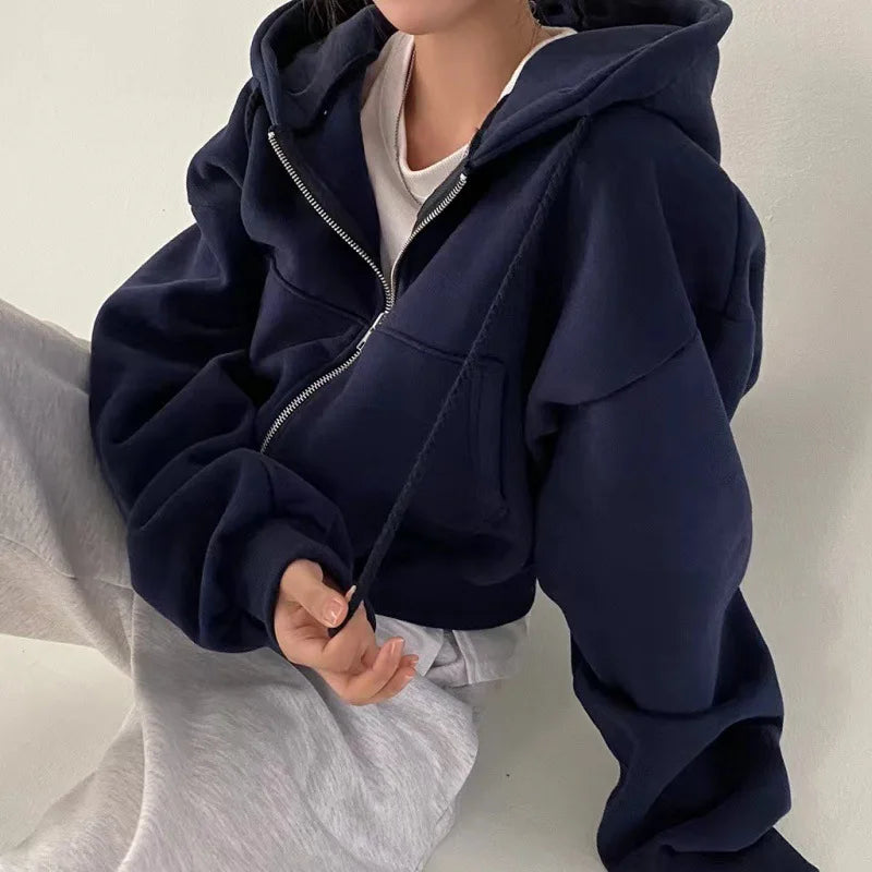 Comfortabel Fleece Gevoerd Dames Hoodie Sweatshirt met Rits en Capuchon