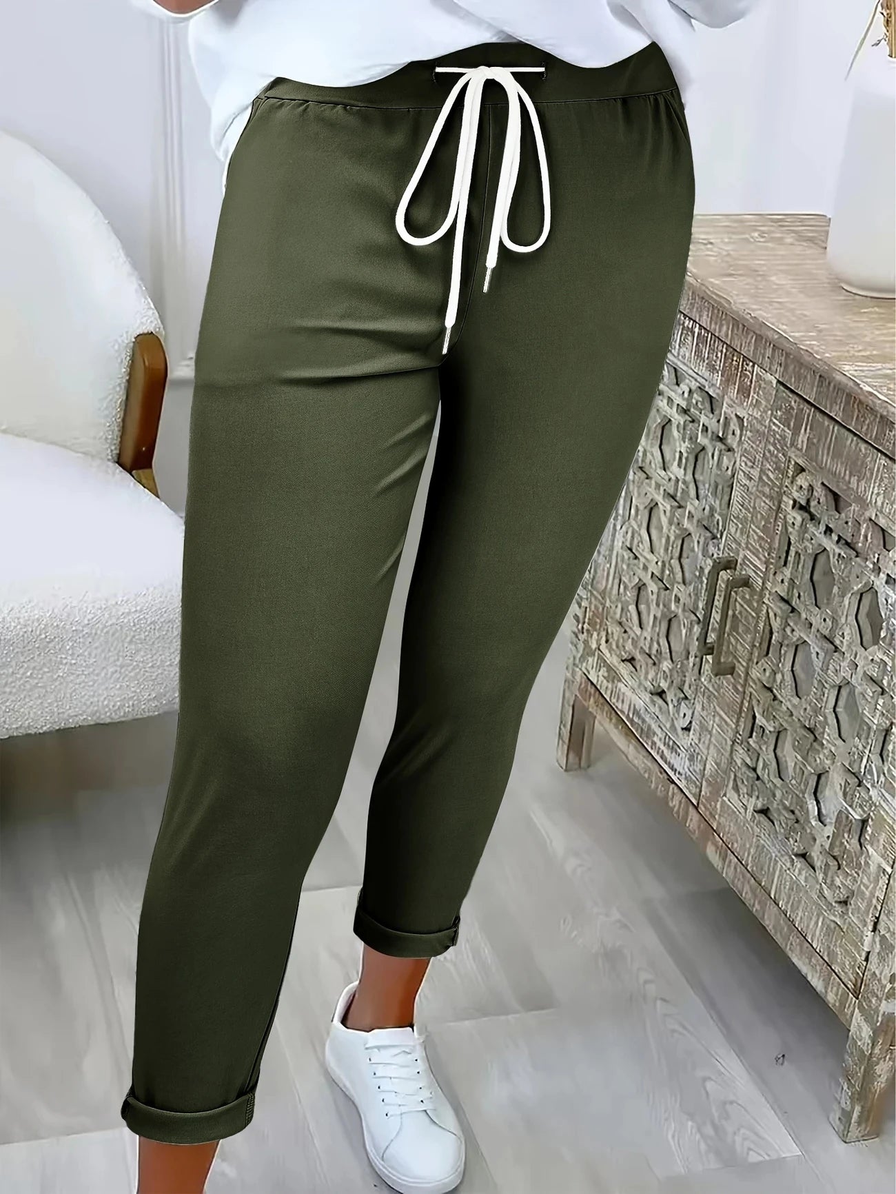 Nieuwe Europese Amerikaanse Gekruiste Riem Slim Fit Effen Casual Lange Broek