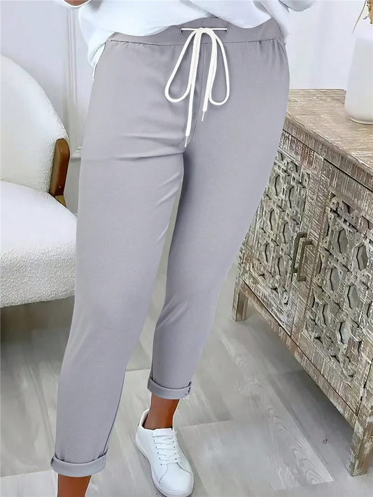 Nieuwe Europese Amerikaanse Gekruiste Riem Slim Fit Effen Casual Lange Broek