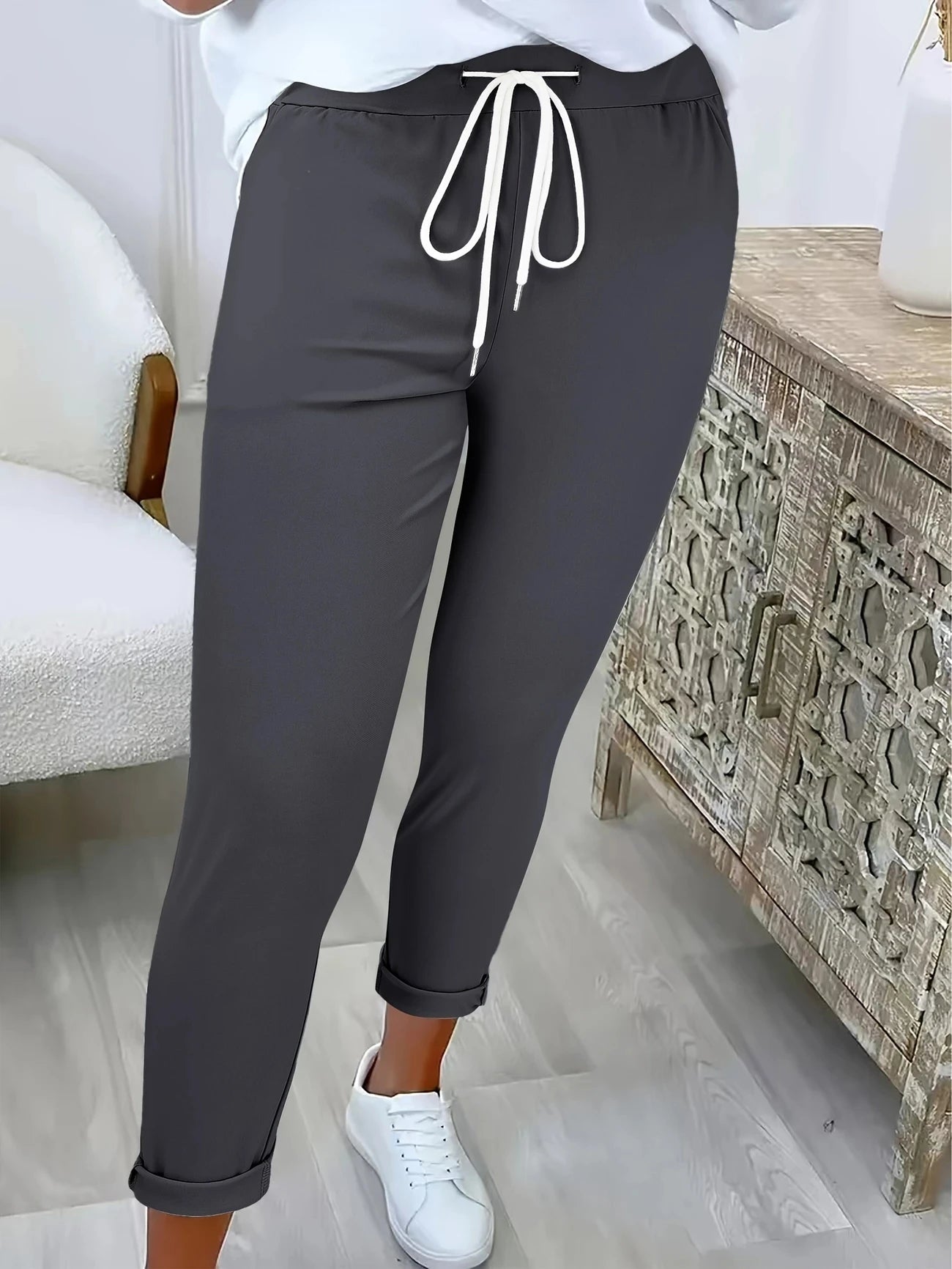 Nieuwe Europese Amerikaanse Gekruiste Riem Slim Fit Effen Casual Lange Broek