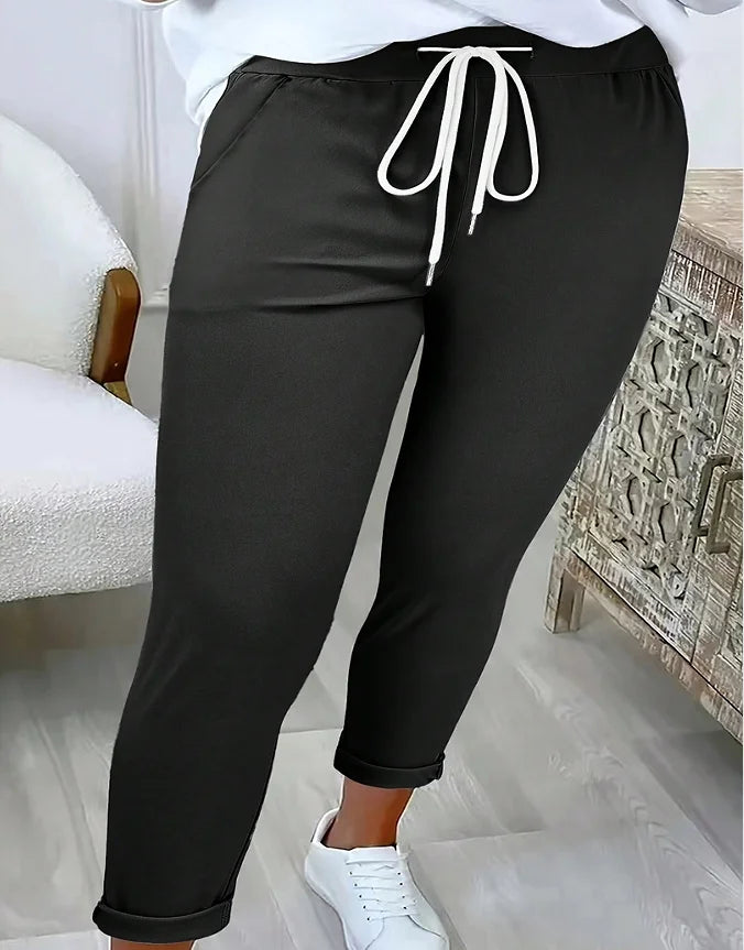 Nieuwe Europese Amerikaanse Gekruiste Riem Slim Fit Effen Casual Lange Broek