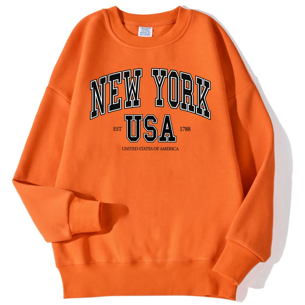 Casual Heren New York Stadsprint Sweatshirt Losvallend Ronde Hals Zachte Herfst Hoodie