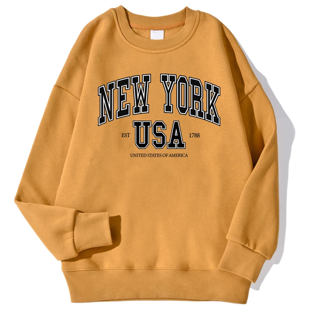 Casual Heren New York Stadsprint Sweatshirt Losvallend Ronde Hals Zachte Herfst Hoodie